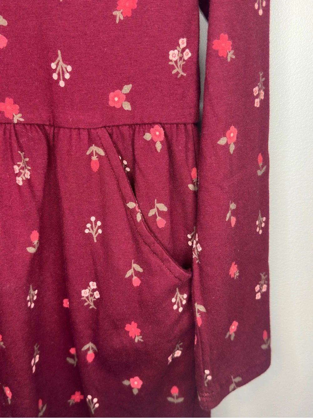 Cat & Jack Girls Burgundy Floral Long Sleeve Dress with Pockets
